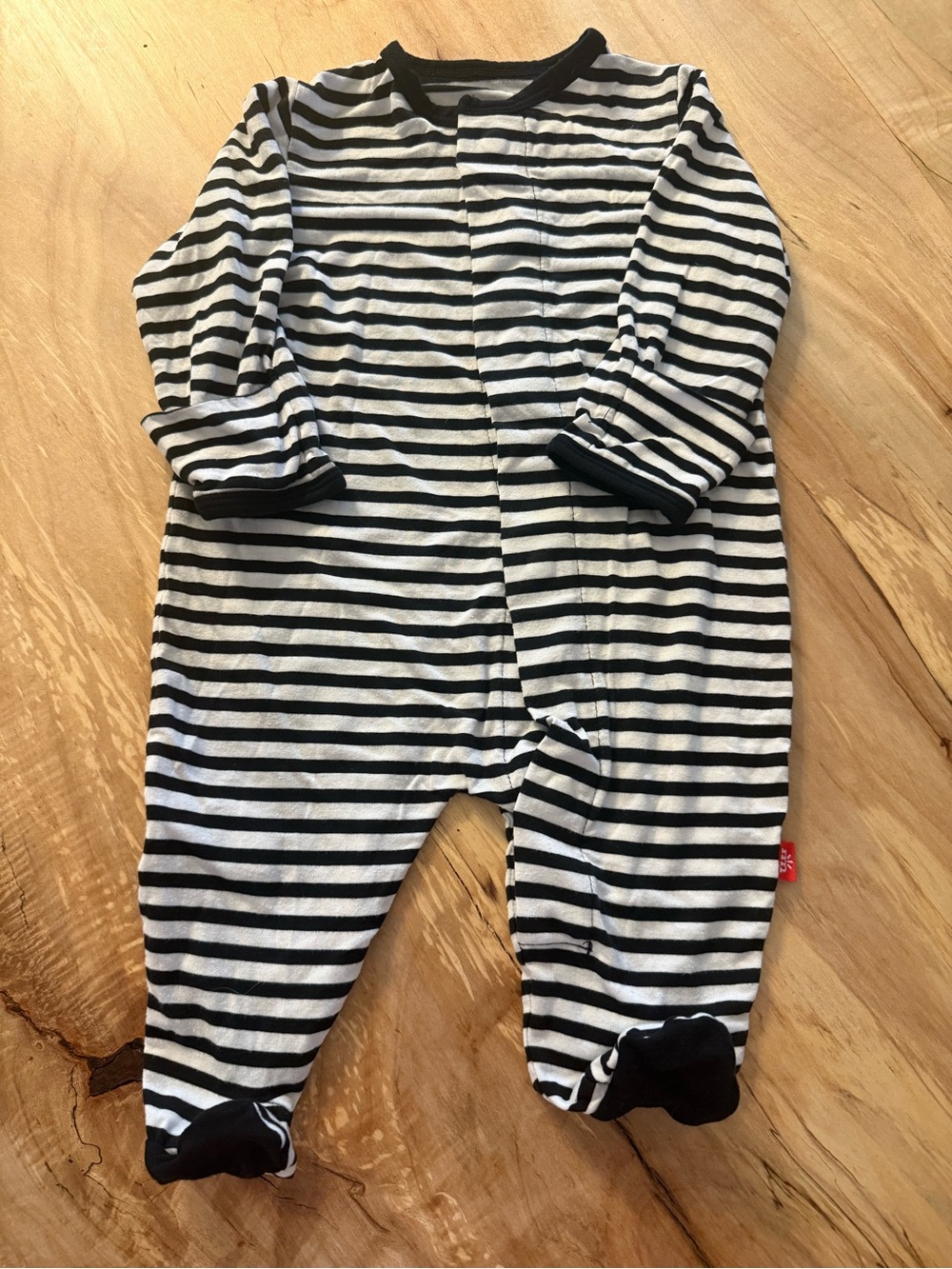 Magnetic Me Black and White Striped Footed Baby One-Piece
